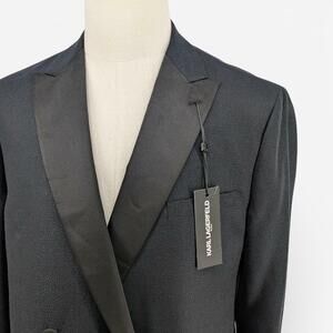 Karl Lagerfeld Men's Double-Breasted Tuxedo Modern Fit Suit Jacket Black 44 L